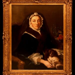 Escuela romántica francesa (c. 1830) - Retrato de una dama y su perro
