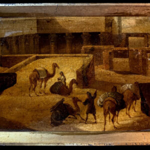 Escuela orientalista (c. 1860) - Porteadores egipcios frente a las ruinas de un templo.