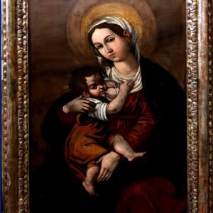 Escuela italiana (c. 1600) - Rara Virgen pintada sobre pizarra