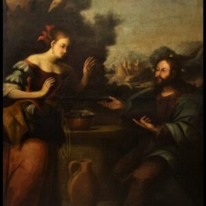 Escuela genovesa (siglo XVII) - Jesús y la mujer samaritana en el pozo.