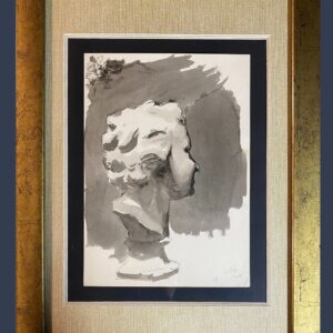 Escuela española, siglo XIX - Elegante estudio a tinta de un rostro vuelto.