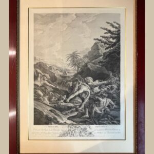 Grabado de Boucher: Pesca de cocodrilos en Egipto - 1774